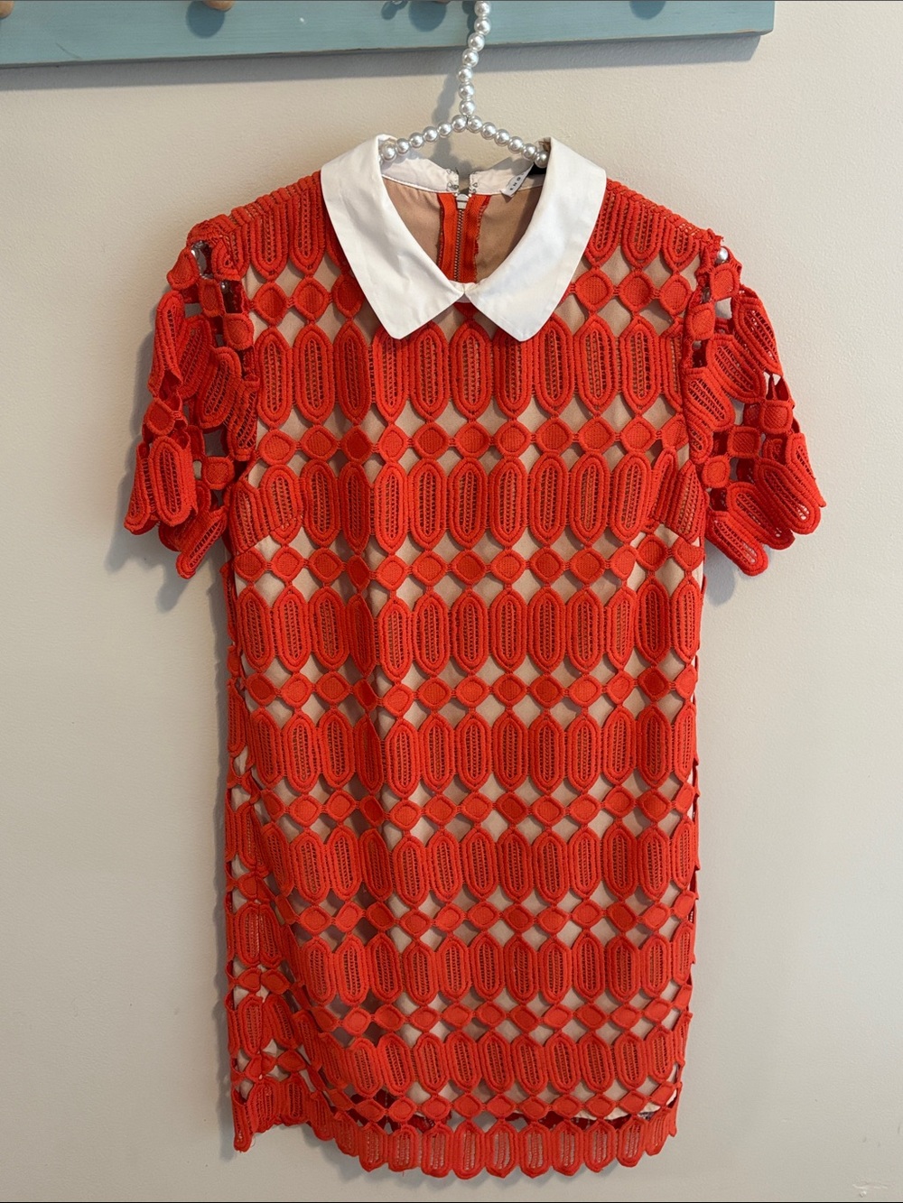 English Factory Orange Crochet Dress with White Collar size small